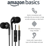 Amazon Basics Wired Earbuds with Microphone, In Ear Headphones, 3.5mm Jack, 4.2 ft long cable, S/M/L Ear Tips, Black