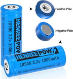Henreepow 18500 3.2v LiFePo4 Rechargeable Battery, 3.2v LiFePo4 Rechargeable Battery 1000mAh for Outdoor Garden Solar Lights, Flashlight (18500-3.2v-6Pack)