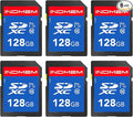 INDMEM SD Card 128GB 6-Pack, Class 10 128GB High Speed up to 90M/S Full HD Video Flash Memory Card MLC Standard Secure Digital Cards Camera Cards