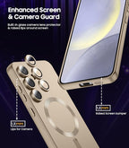 Magnetic for Samsung Galaxy S24 Case [Compatible with MagSafe][Built-in Camera Lens Protector] Slim Soft Silicone Bumper Shockproof Metallic Luster Phone Case (Gold)