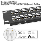 Jadaol 48 Port Shielded Patch Panel Rack or Wall Mount 19-Inch, 2U Cat6A Network Panel Preloaded with 48 Keystone Couplers Plus 2 Spare, 10Gbps Ethernet Panel with Cable Management & Back Support Bar