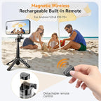 Magnetic Selfie Stick for iPhone,4 in 1 Multifunctional Portable Selfie Sticks Retractable Cell Phone Travel Tripod with Remote Control, Mini Tripod Phone Stand for iPhone 16/15/14/13/12 Series