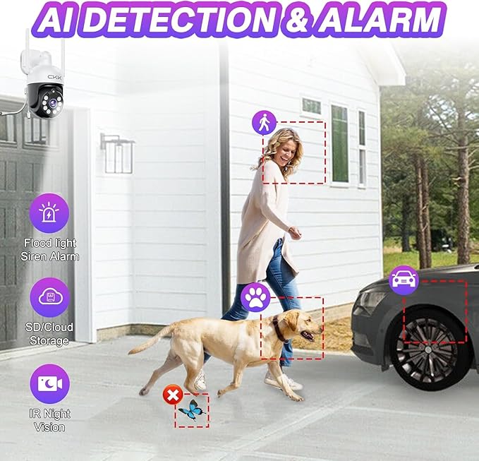 5MP PTZ Security System:CKK 4 PCS Wireless Cameras with 1TB HDD,10-Channel NVR,5G/2.4G WiFi, 2-Way Audio,4K Color Night Vision, Floodlights, Siren, AI Human Detection, Auto Tracking, 24/7 Surveillance
