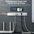 10 Ft Power Strip Surge Protector with USB Ports, Flat Plug Extension Cord, 5 AC Outlets and 3 USB Charging Ports, Wall Mountable, ETL Listed – White for Home, Office, Dorm