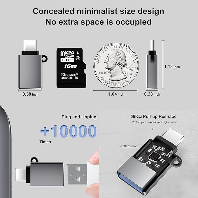 USB C to USB Adapter 10 Pack,USB C to USB A Adapter,Type C to USB Converter,USBC Adapters for MacBook,iMac,iPad,Samsung Galaxy S20+,Black and Grey