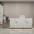 Front Desk Reception Counter - Lockable Storage & Keyboard Tray | Reception Desk with Counter, Customizable Large Counter Table (Grey+White, 76'')