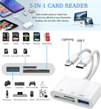 SD Card Reader for iPhone, iPad, USB C and Lightning Dual Port SD Card Adapter, Memory Card Reader for Camera Adapter, Support SD, Micro SD, USB 3.0, No App Driver Required