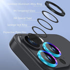 AGVEE 3+3 Camera Lens Protector for iPhone 15 Pro 6.1" / 15 Pro Max 6.7", Brushed Metal Ring 9H Tempered HD Glass Camera Protector Cover Film, Black