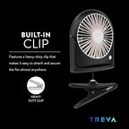 Treva 5 Inch Rechargeable Powered Clip Fan 3 Speed Slim and Portable Indoor and Outdoor Cooling Multi-Directional