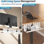 2 Pack Cable Management Under Desk White, Cinati 32" Large Cable Management Tray, Under Desk Alloy Steel Wire Organizers, Cord Hider Tray for Office and Home - Tape or Screw Installation