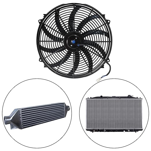 MuHize 16 Inch Universal Radiator Cooling Fan Kit - 12V 120W High Performance Push/Pull Electric Fan with Mounting Hardware, Fits Car/SUV/Light Truck Engine Cooling System