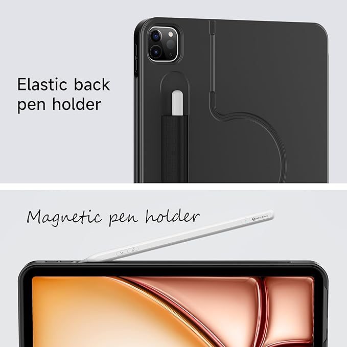 HOU iPad Air 11 Case with Keyboard (M3 2025, M2 2024) Detachable Rotatable Magnetic Full Protection Case, 7-Color Backlight, Touchpad, Elastic Pen Holder for iPad Pro 11 (4th-1st) & Air (5/4th)–Black