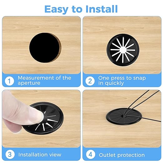 4 Pcs Cable Grommet, Snap Bushing 2-15/16" (75 mm) Mounting Diameter, Flexible Petal-Shaped Buckle Round Nylon Desk Grommet for Wires Through Countertop Cord Organizer and Protection, Black