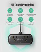 2Ft Extension Cord, SUPERDANNY Mini Surge Protector with 2 Wide-Spaced Outlets, USB Power Strip, 3 USB-A 1 USB-C, Flat Plug, Compact Size Desktop Charging Station Travel, Home, Office, Black
