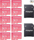 JUANWE 10 Pack 64GB Micro SD Card 64 GB Memory Card MicroSDXC SD Card 64GB TF Cards UHS-I A1 U3 V30 for 4K Video Recording (10 Pack, Pink)
