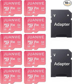 JUANWE 10 Pack 64GB Micro SD Card 64 GB Memory Card MicroSDXC SD Card 64GB TF Cards UHS-I A1 U3 V30 for 4K Video Recording (10 Pack, Pink)