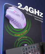 UtechSmart Venus Pro Wireless MMO Gaming Mouse, 16,000 DPI Optical Sensor, Wired/Wireless Dual Modes, 16M Chroma RGB Lighting, 16 Programmable Buttons, Ergonomic Design, Up to 70H, Purple