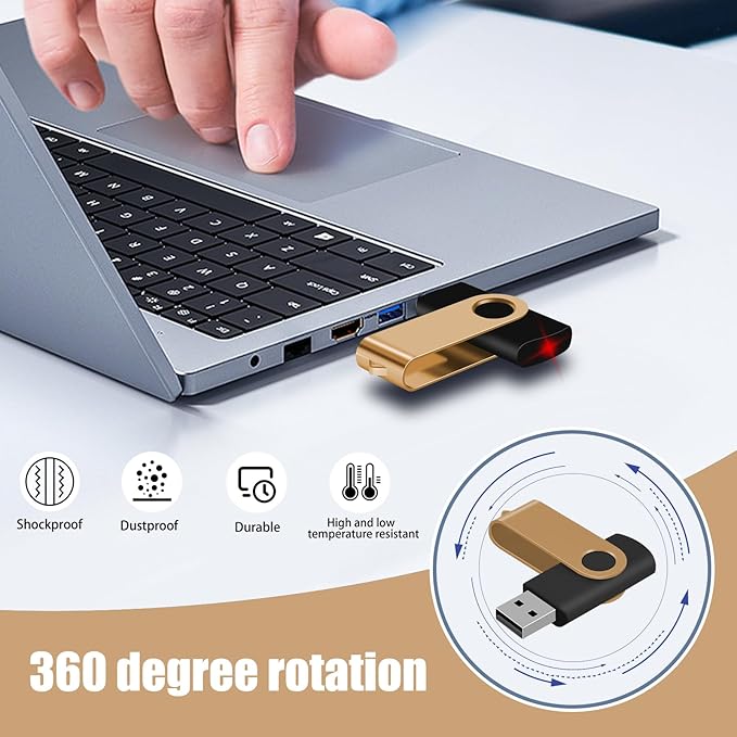 EASTBULL 8GB USB Flash Drive Bulk Thumb Drives 20 Pack with Lanyards USB 2.0 Memory Sticks Zip Drive Pen Drive for Storage and Backup Gold 20PCS 8GB