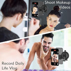 Shower Mirror Phone Holder, Suction Cup Mirror Phone Mount for Shower Mirror Bathroom Glass Kitchen Tile, TikTok YouTube Instagram Make Up Vlog Video Content Creator Essentials