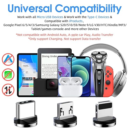 Magnetic Charging Cable, 540° Rotating Magnetic Phone Charger [6-Pack, 3ft/3ft/3ft/6ft/6ft/10ft] 3 in 1 Magnetic Charger Cable Nylon Braided Magnetic USB Cable for iProduct/Micro USB/Type C Device