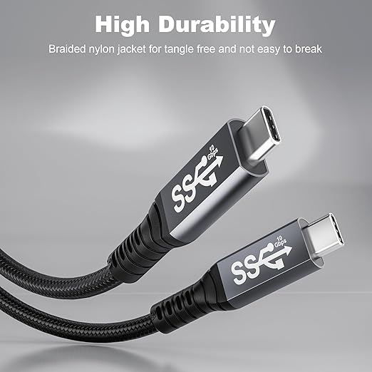 10FT USB-C 3.1 Gen 2 Cable 10Gbps Data Transfer, 60Hz Video Output, 4K Display,100W(5A),USB C Video Monitor Cable 100W PD Fast Charging Compatible with Thunderbolt3 MacBook iPhone 15 iPad