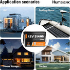 12V 314Ah LiFePO4 Lithium Battery Max. 4019Wh Energy, 15000+ Deep Cycles,100A BMS Lithium Iron Phosphate Rechargeable Battery Great for RV, Marine and Off Grid Applications, 4 PACK