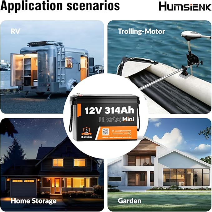 12V 314Ah (300Ah) LiFePO4 Lithium Mini Battery, Max. 4019Wh Energy, 15000+ Deep Cycles, 100A BMS Lithium Iron Phosphate Rechargeable Battery Great for RV, Marine and Off Grid Applications