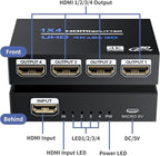 HDMI Splitter 1 in 4 Out 4K@30Hz, Powered 1x4 HDMI Video Splitter 4 Ports with Power Cord, Duplicate/Mirror Screen, Supports UltralHD 3D 1080P HDCP 1.4 for HDTV, STB, DVD, PS5/4/3, Projector, Etc