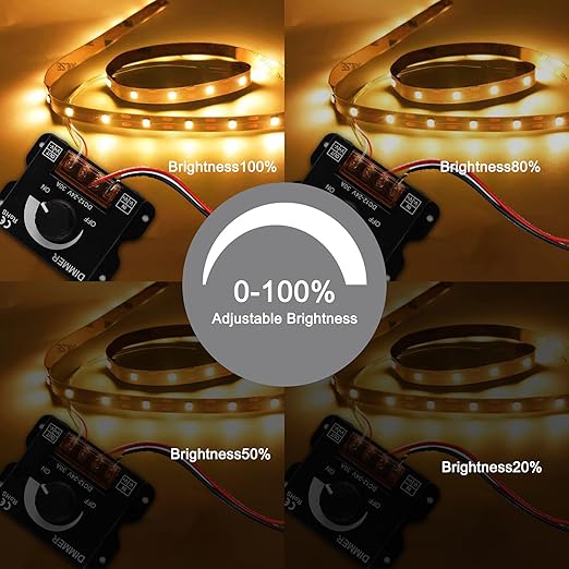 MEIRIYFA LED Light Strip Dimmer,DC 12V-24V 30A LED Light Strip Dimmer PWM Dimming Controller with ON/Off Switch Knob and Aluminum Case for 5050 3528 LED Strip Lights Adjust Brightness