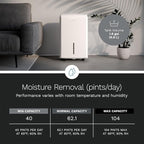 hOmeLabs 40 Pint Dehumidifier with Pump for up to 6,000 Sq Ft Rooms (MAX 104 Pint at 95°F, 90% RH) – Powerful Moisture Removal for Medium to Large Rooms and Basements