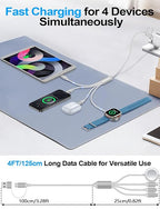 4-in-2 Multi Charging Cable for Apple Watch Charger/Samsung/iPhone Charger,Car/Office/Camping/Travel Essentials,Type C Cable Cord for iWatch Ultra/10-2/iPhone 16-11/Samsung S25-S20,iPad,airPods-White
