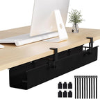 Under Desk Cable Management Tray 39.7" - No Drill Computer Wire Organizer Cable Tray, Cord Hider Clamp Mount with 16X Cable Ties PC Cables Management Cord Holder for Office/Home (Upgrade Fabric,Black)
