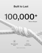 Belkin USB C to USB C Cable, 6.6ft, 240W - Type C Charger, iPhone Charger Cord, Soft, Braided, Flexible for iPhone 17, Galaxy S25, Pixel 10, MacBook, Chromebook, iPad Pro, Switch Steam Deck – White