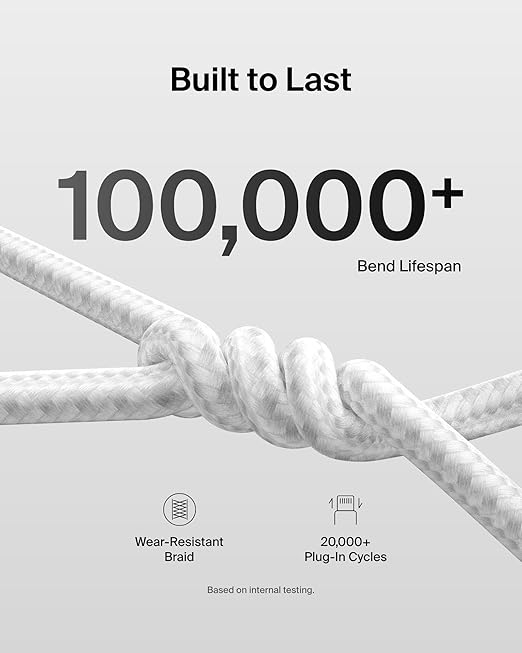 Belkin USB C to USB C Cable 2-Pack, 6.6ft, 240W - Type C Charger, iPhone Charger Cord, Soft, Braided, Flexible for iPhone 17, Galaxy S25, Pixel 10, MacBook, Chromebook, iPad Pro, Switch – White