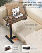 Mobile Standing Desk with Wheels - Electric Height Adjustable Small Movable Laptop Desk, Portable Rolling Computer Sit Stand Side Table for Home Office, Sofa&Bedside Use (27.6",Walnut)