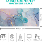 Teal Marble Extended Mouse Pad 31.5x11.8 Inch Turquoise Desk Marble Mousepad Extended Large Non-Slip Rubber Base Waterproof Big Keyboard Mat with Stitched Edges for Gaming and Office