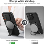 SURITCH for iPhone 15 Pro Case with Magnetic Camera Slide Cover and Adjustable Kickstand, Compatible with MagSafe, Shockproof Bumper Case Slim Protective Cover 6.1 Inch, Black
