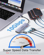 USB C Hub 10Gbps USB C Multiport Adapter for MacBook ipad Phone with 100W PD Charging, USB c Splitter 1 in 4 Out 10Gbps Data Ports Compatible with Surface, XPS, Samsung, Dell and More(Space Gray)