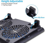 Laptop Cooling Pad, Coolertek USB Powered Laptop Cooler, 2 Blue Silent Big Fans, Height Adjustable Non-Slip Laptop Stand with Dual USB 2.0 Ports, Fits 11-17Inch Notebook - Gray (N2)