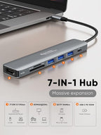 USB C Hub Multiport Adapter, CableCreation 7-in-1 USB C HDMI Hub with 4K 30Hz HDMI, 100W PD, 3 USB 3.0 5Gbps Data Ports, SD/TF Cards Reader for MacBook Pro/Air, iPad Pro, Pixelbook, XPS