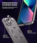 Magnetic for iPhone 13 Case [Compatible with MagSafe][Built-in Camera Lens Protector] Slim Soft Silicone Bumper Shockproof Metallic Luster Phone Case (Gray)