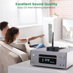 1Mii 2.4GHz Wireless Audio Transmitter and Receiver, HiFi Audio, 20ms Low Latency, 320ft Long Range Wireless Subwoofer Kit for Speaker/Stereo/Soundbar,Optical/Coaxial/3.5mm(RCA) Ports.