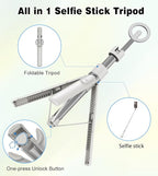 TONEOF 68" Magnetic Selfie Stick Tripod with Aluminum Strong Magnetic Holder for Magsafe, 360° Rotatable Travel Phone Tripod Stand with Metal Ring & Rechargeable Remote for iPhone/Android(Beige Gray)