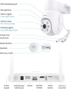 ZOSI 8 Channel 3K Wi-Fi 6 Security Camera System with 128G Memory Card for 24/7 Record, 4 x 5MP Pan Tilt WiFi Camera with Auto Tracking, Color Night Vision, Plug-in, AI Person Detect, 2-Way Audio