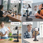 Phone Stand for Desk, Height Adjustable Cell Phone Holder for iPhone, 360 Degree Rotatable Office Phone Stand for Video Recording,Live Streaming,Compatible with All 4.7-7in Smartphones (T13-2)