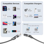 2Pack 4 in 1 USB C Cable for Lightning Cable [60W Fast Charging], 3FT Flat Braided USB C to USB C Charger Cord with L/Dual Type C/USB A Multi Port for iPhone 16 15 14 Pro Max/Samsung/i-Pad/Mac Book