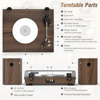Vinyl Record Player with 24W HiFi Stereo Speakers Vintage Bluetooth Turnable for Vinyl Records with Belt Drive 2-Speed, Magnetic Cartridge RCA Output BT5.3