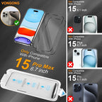 iPhone 15 Pro Max Screen Protector,Durable and Drop-Proof with 9H Hardness,Bubble-and-Dust-Free 15 Pro Max HD High-Aluminum Tempered Glass,Easy Installation Exclusively,2 Pack
