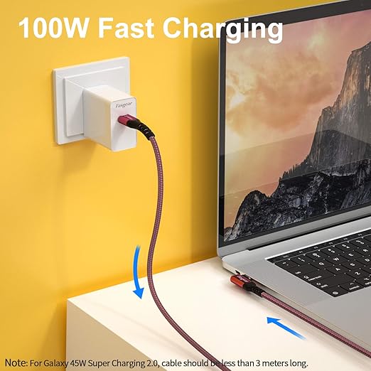 Fasgear USB-C to USB C Cable 100W Power Delivery 3ft 90 Degree Type C 3.1 Gen 2 Cord 10Gbps Data Sync and 5A PD Fast Charge Cord with E-Marker Chip Compatible for Macbook,Chromebook,S20,Pixel XL (Red)