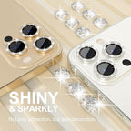 Choiche [3+1 for iPhone 13 Pro/iPhone 13 Pro Max Camera Lens Protector Bling, 9H Tempered Glass Camera Cover Screen Protector Metal Ring Decoration Accessories (Diamond-Gold)